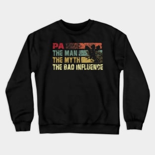 Mens Pa the Man the Myth the Bad Influence Vintage Cat Father's Day Gift Dad Crewneck Sweatshirt